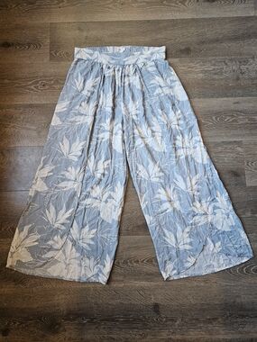 O'Neill Women's Floral Flowy Pants Size XL Blue Gray Tropical Beach